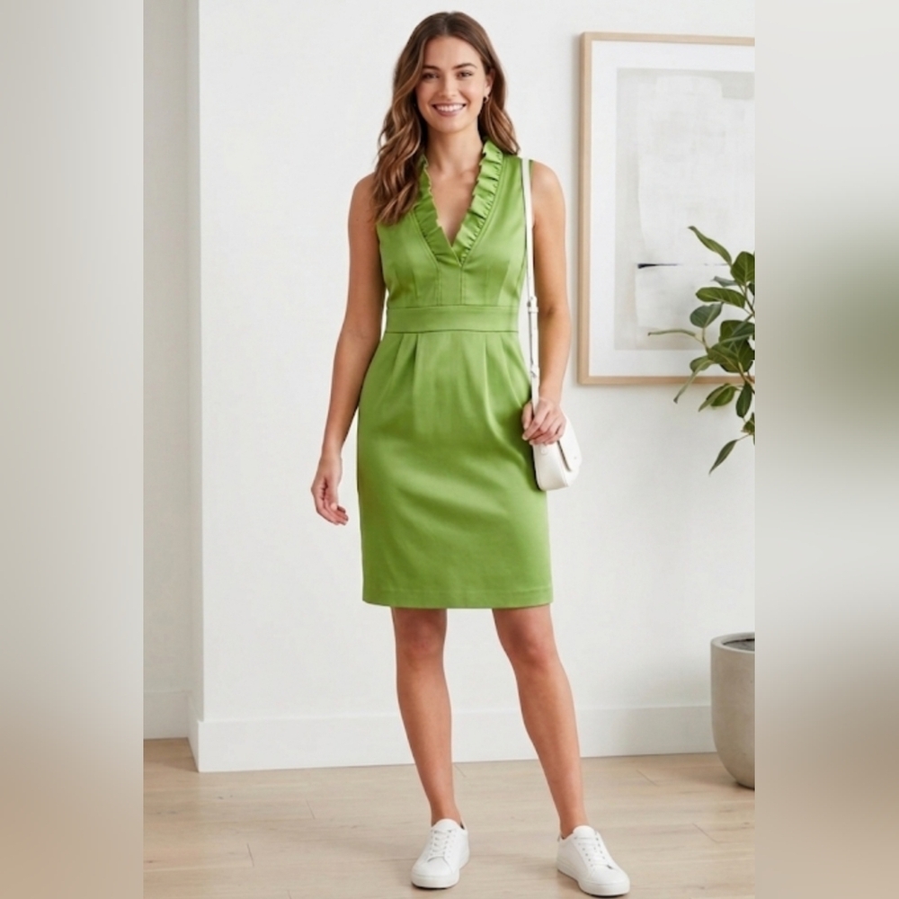 Jessica Green Sleeveless Ruffled Collar Sheath Dress Size 6